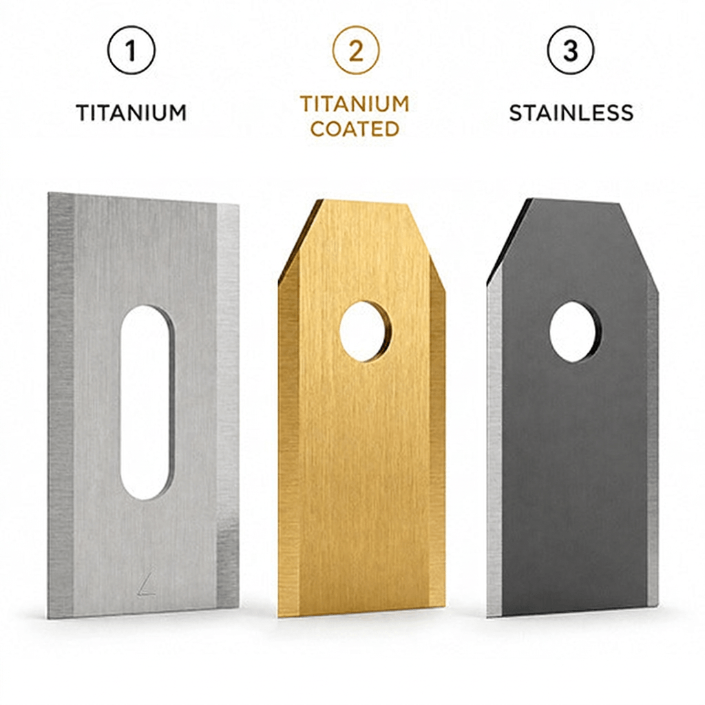 Titanium, Titanium Coated and Stainless steel robotic mower blades comparison